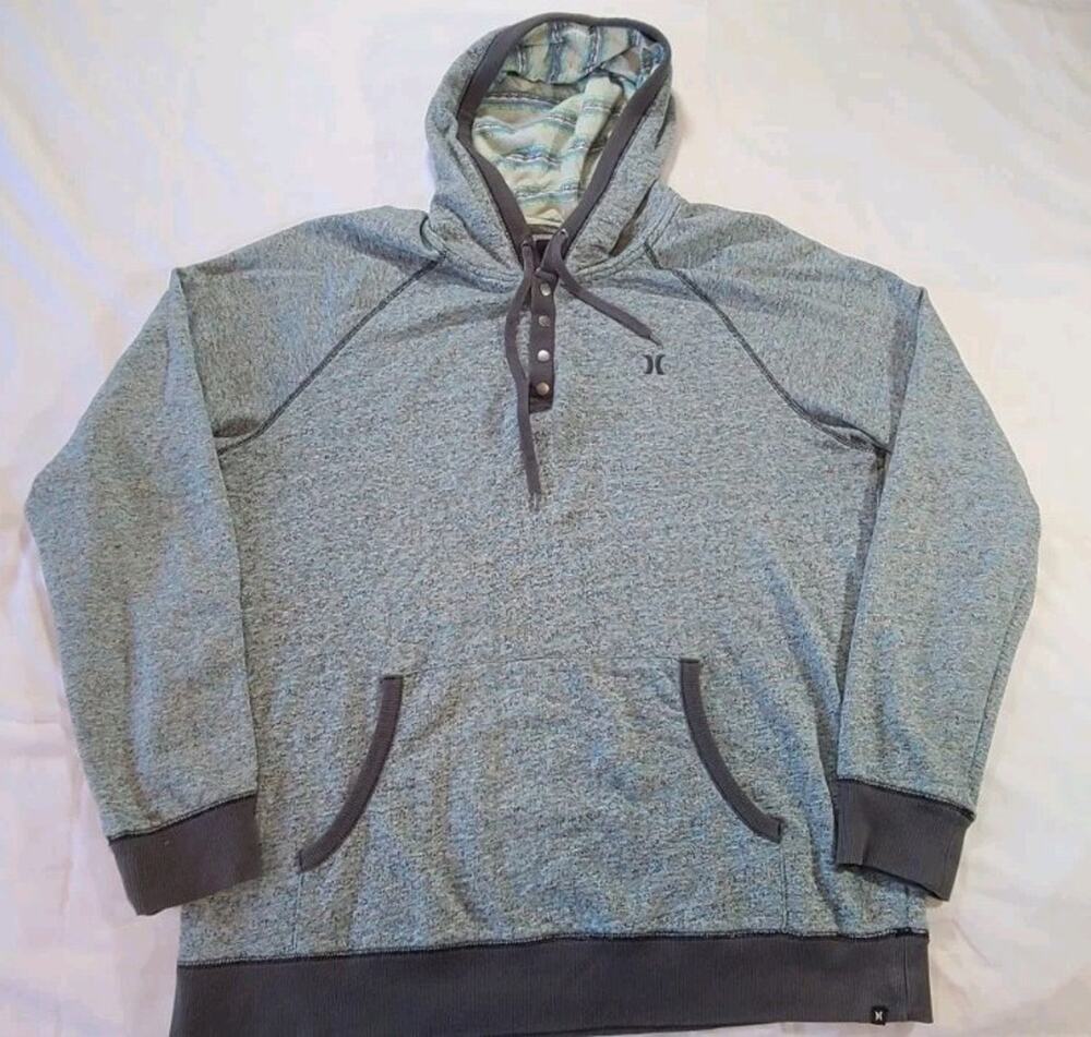 Hurley For Buckle Hoodie Adult XL Snap Neck French Terry Gray Sweatshirt Skater